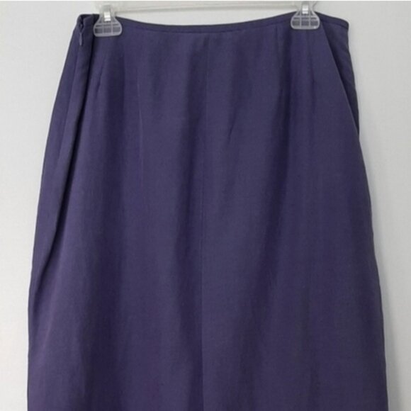 KASPER Linen Silk Minimalist Classic Long Maxi Skirt Side Slit Purple Blue Sz 12 - Picture 3 of 8